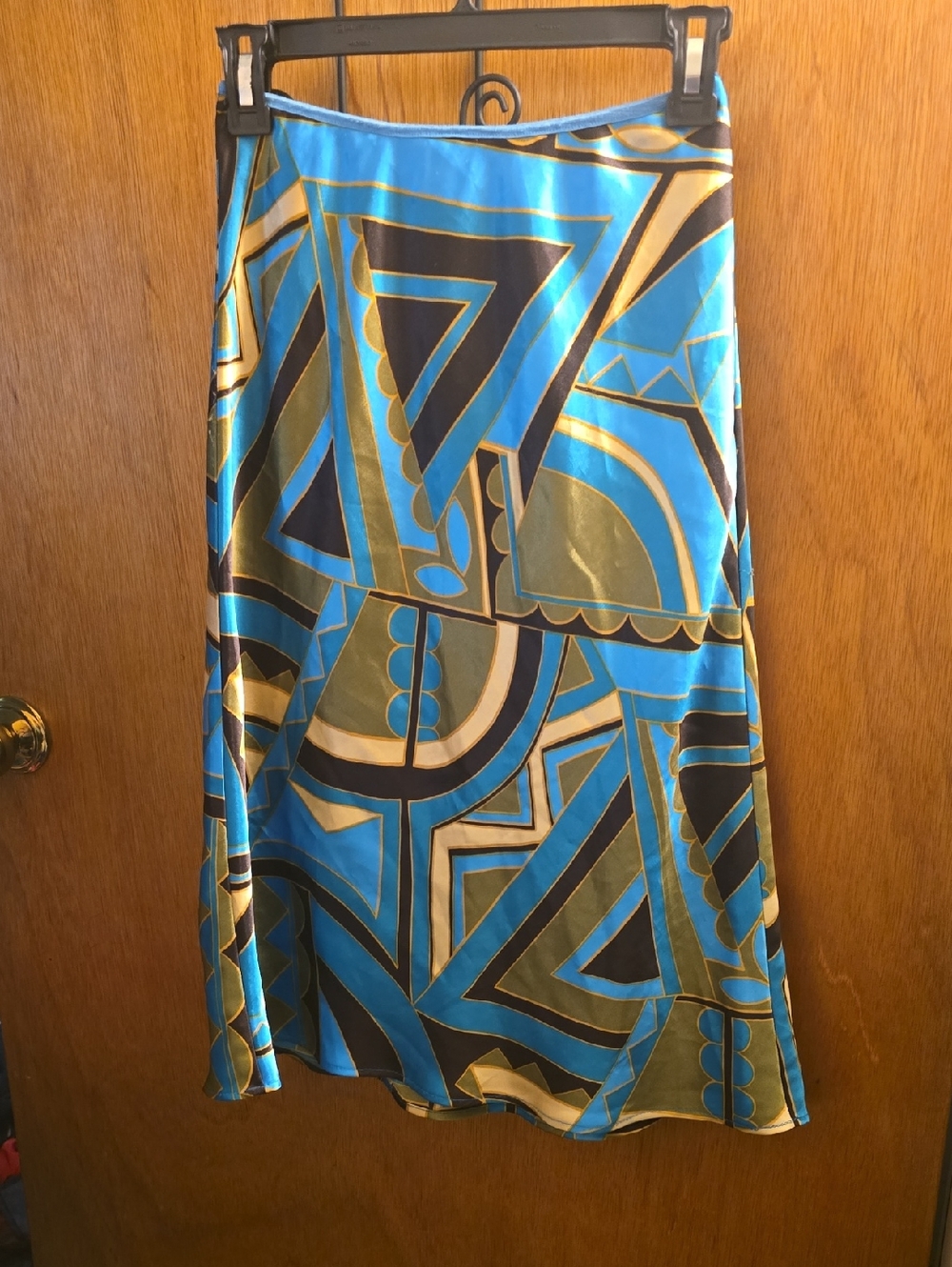 Blue Geometric A-Line Midi Skirt - Women's